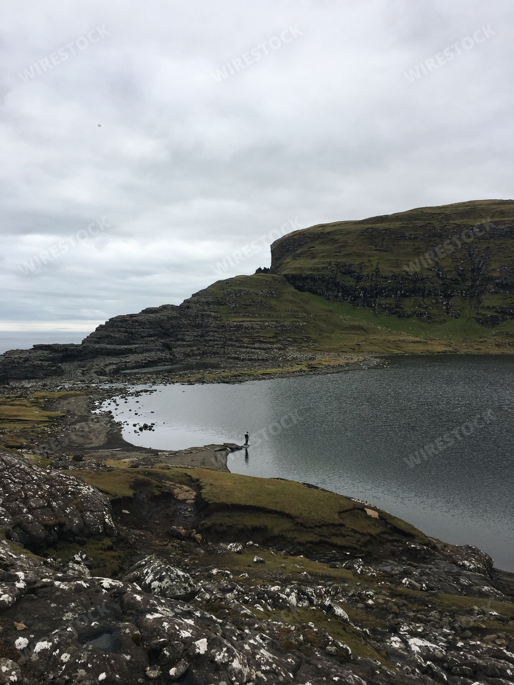 A scenic view of the Sorvagsvatn lake, Vagar, Faroe Islands in the Kingdom of Denmark