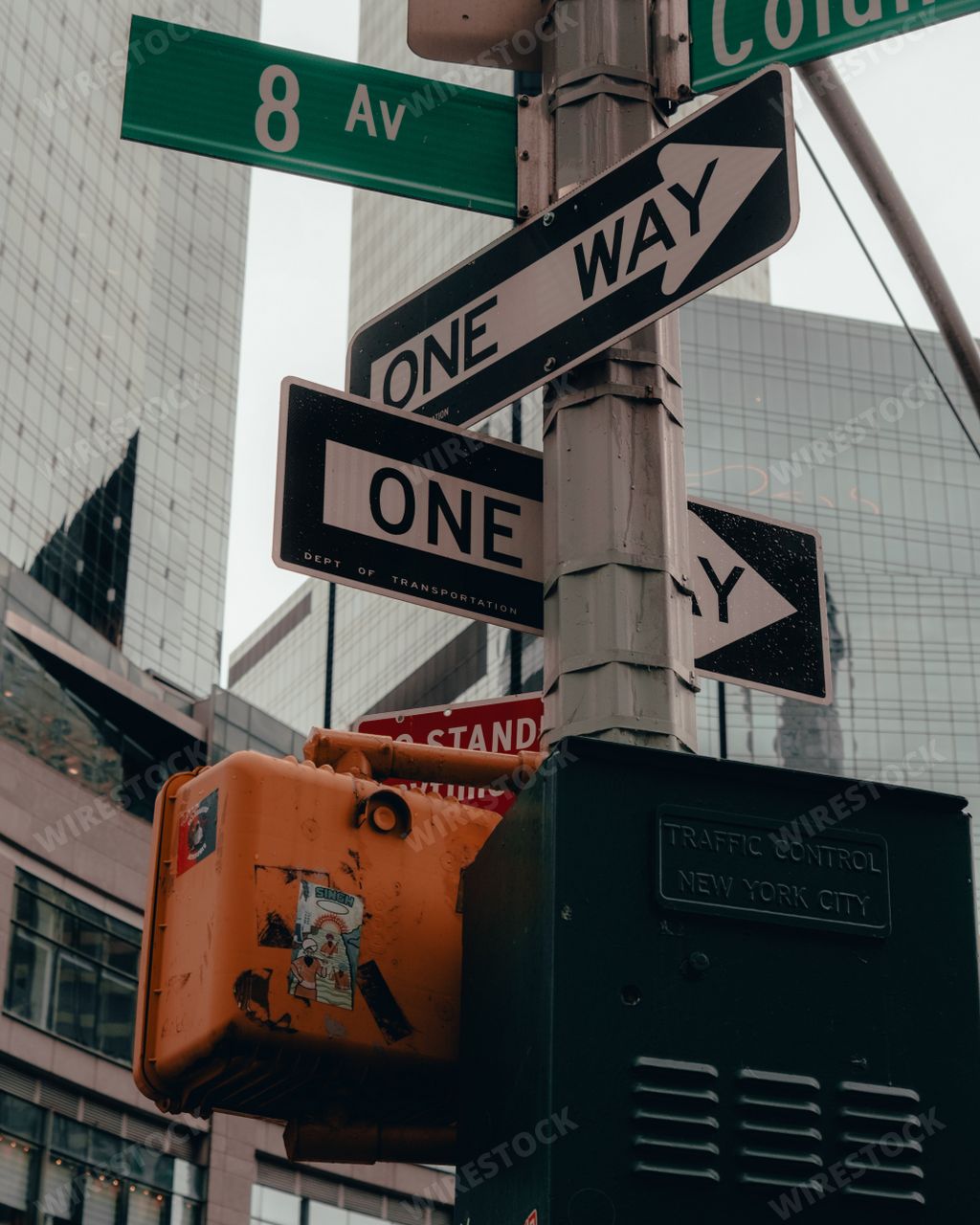 Street road signs one way of New York, USA