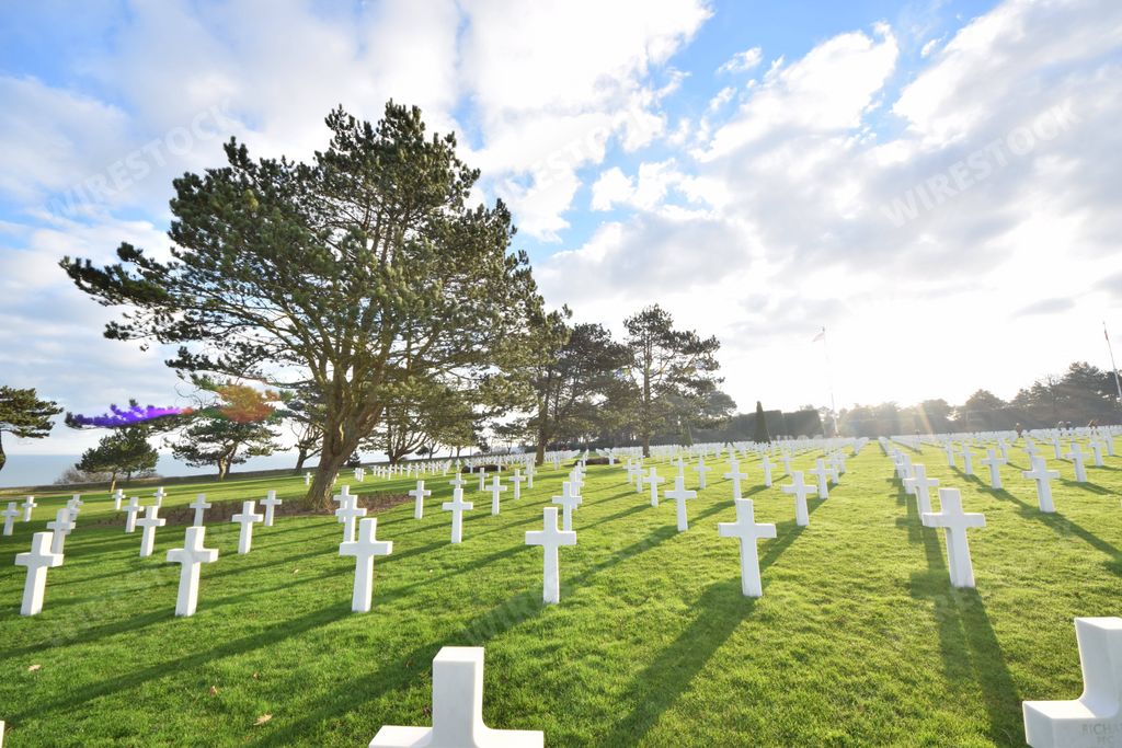 A scenery of a cemetery for soldiers who died during the Second World War in Normandy