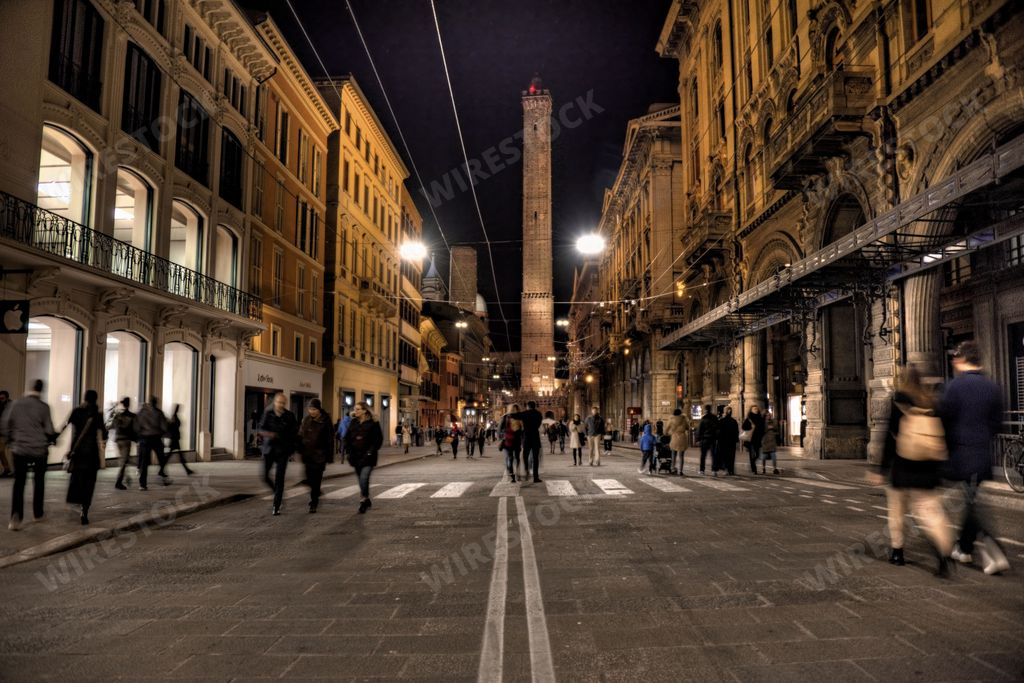 the street night in Bologna with nightlife