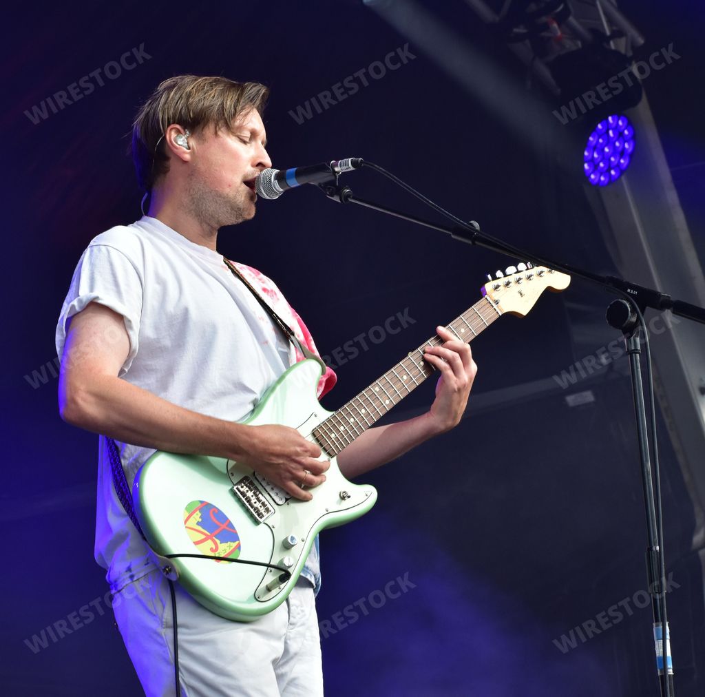 Django Django in performance at the Bristol Harbour Festival, Lloyds Amphitheatre, Bristol, UK. July 15 2022.