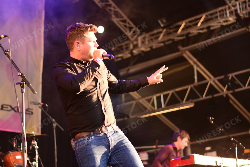 Rock band Scouting for Girls in performance at the Pub in the Park festival, Victoria Park, Bath, UK. June 10th 2018.