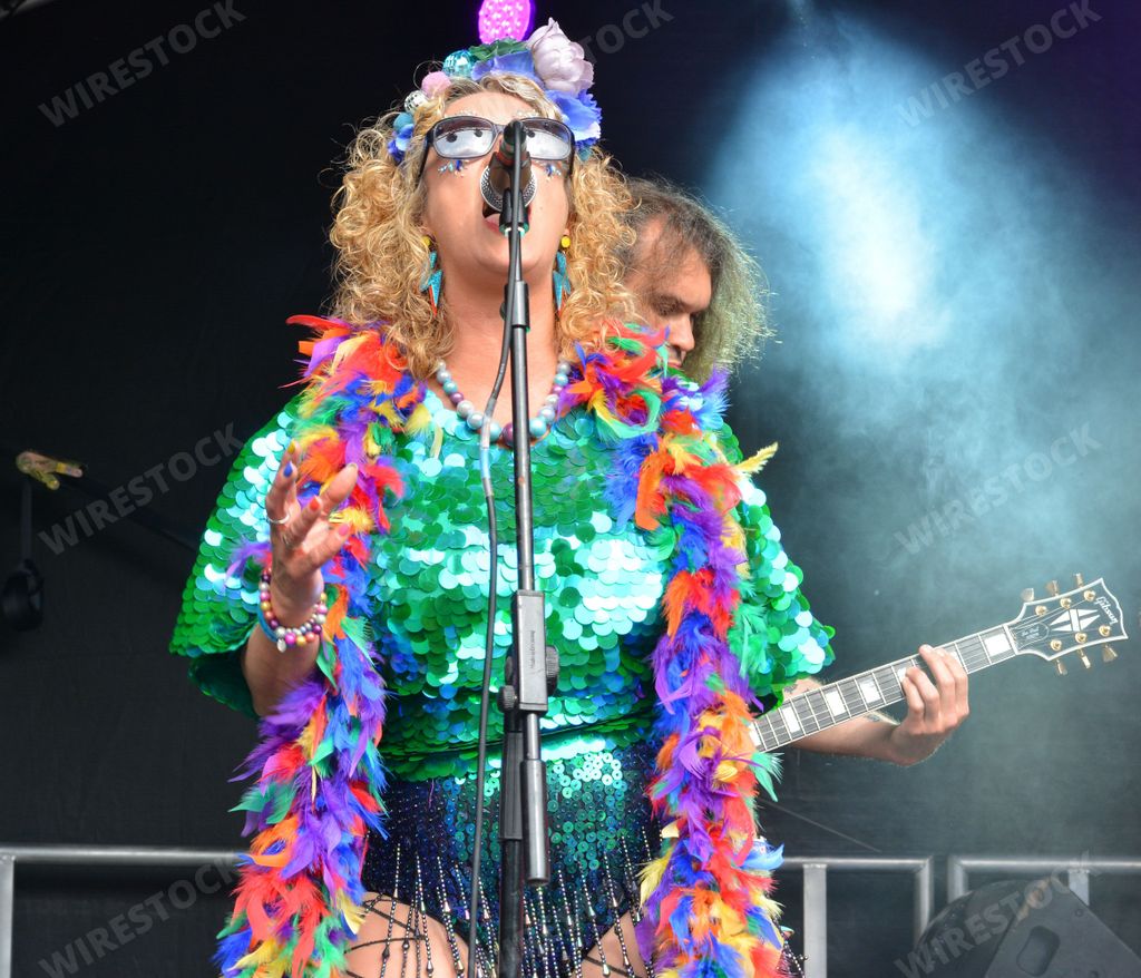 Tribute and entertainment band Doreen Doreen, in performance at the Bristol Harbor Festival, Queen Square, Bristol, England. UK. July 16, 2023