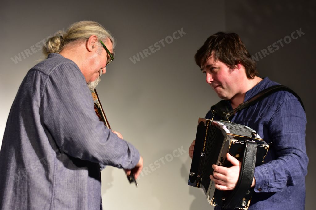 Peter Knight and John Spiers in performance at Rook Lane Chapel, Frome, Somerset, England. 12 December 2019.