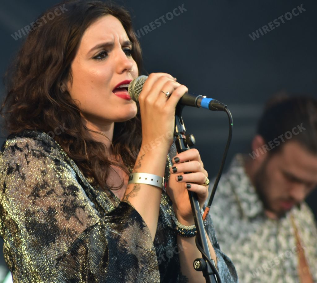 Folk group Broken Bones Matilda in performance at the Pub in the Park festival, Victoria Park, Bath, England.  22 June 2019.