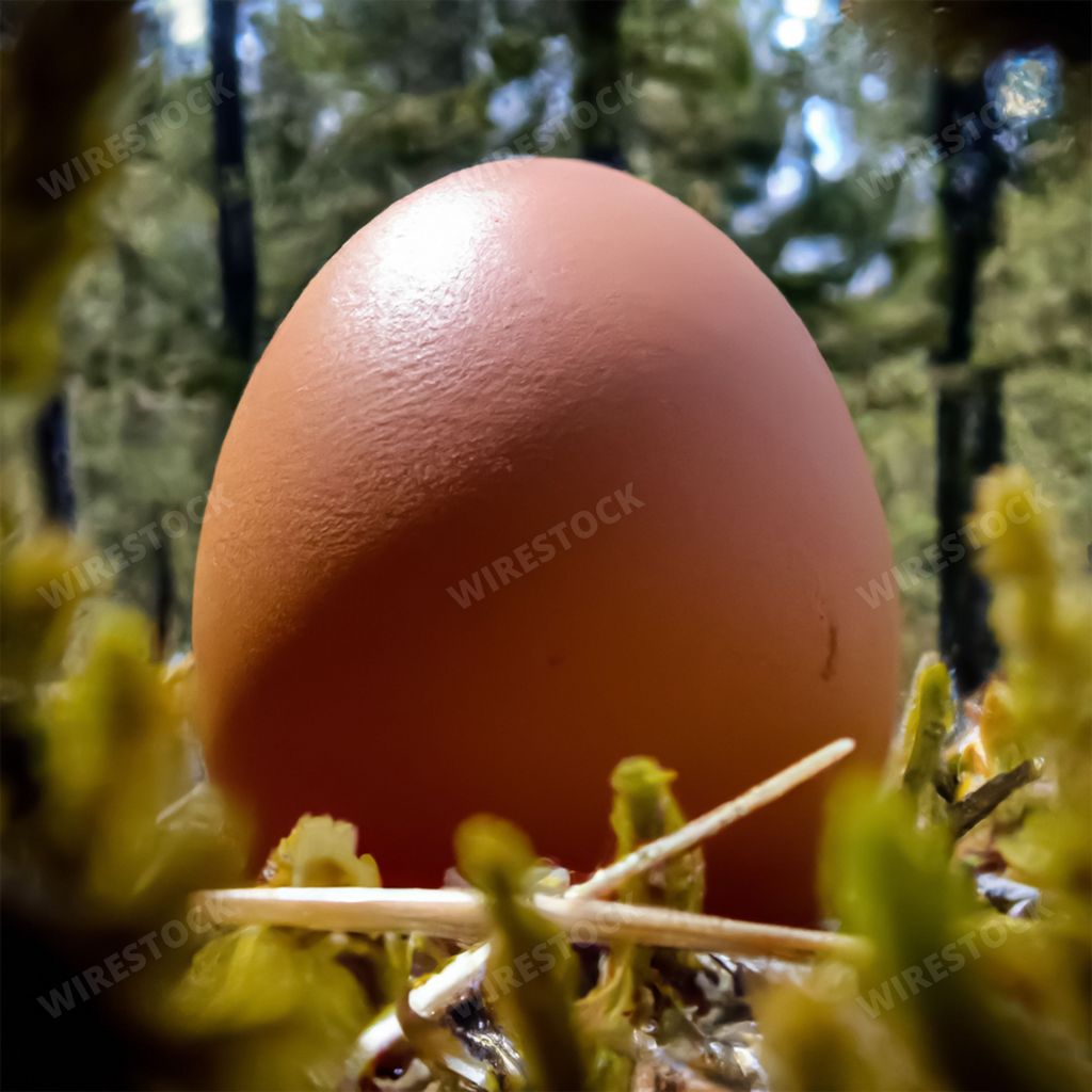 An AI generated illustration of An egg is lying on a lush green grassland