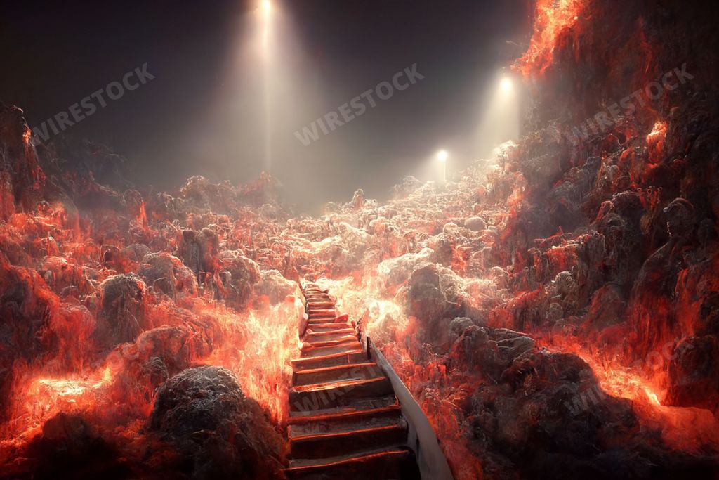 A realistic 3D rendering of a staircase to Hell