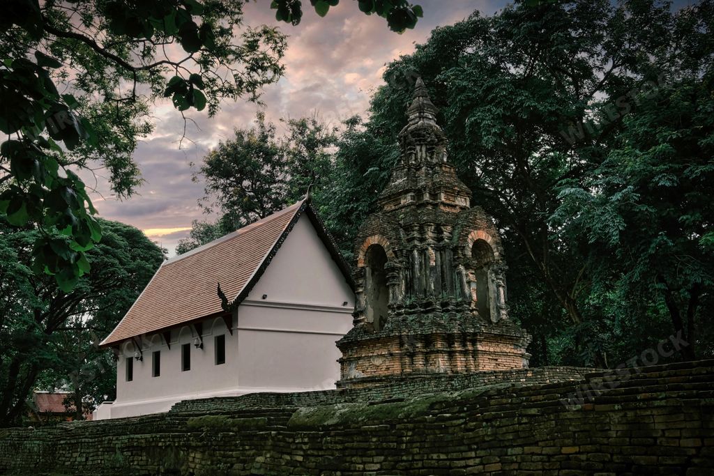 A scenic view of Wat Jed Yod Buddhist temple in Chiang Mai, Thailand
