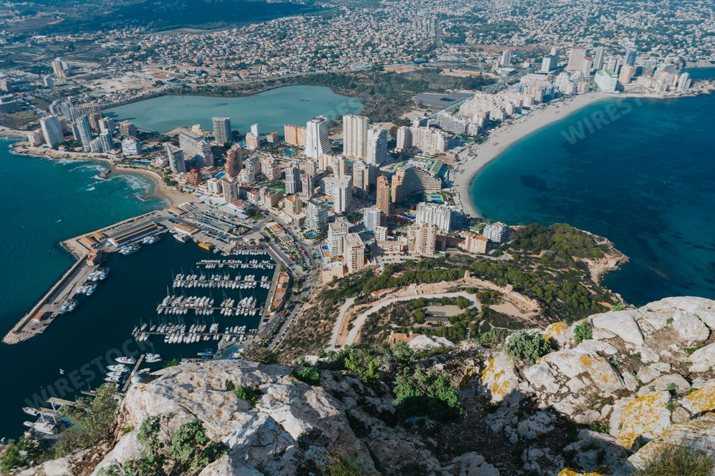 A scenic view of the Calp coastal town from the Penyal d'Ifac Natural Park in Spain