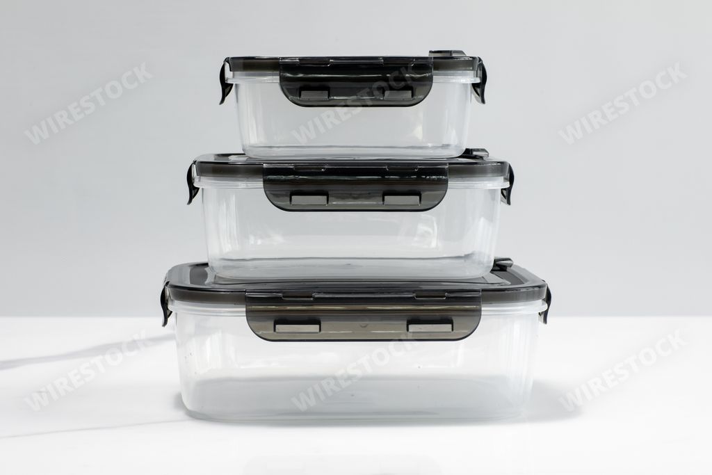 A set of plastic containers on white background