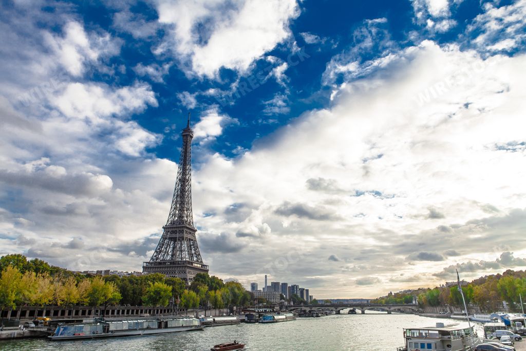 A scenic view of the Eiffel Tower in Paris, France