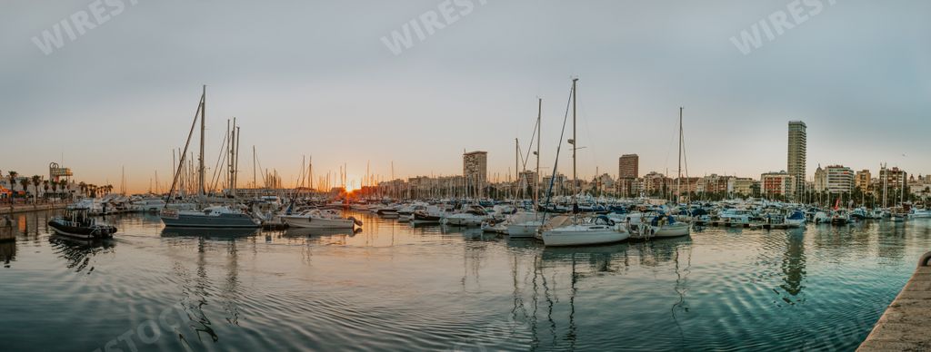 Beautiful port of Alicante, Spain at Mediterranean sea. Santa Barbara castle -panoramic aerial view at the famous touristic city in Costa Blanca,Spain