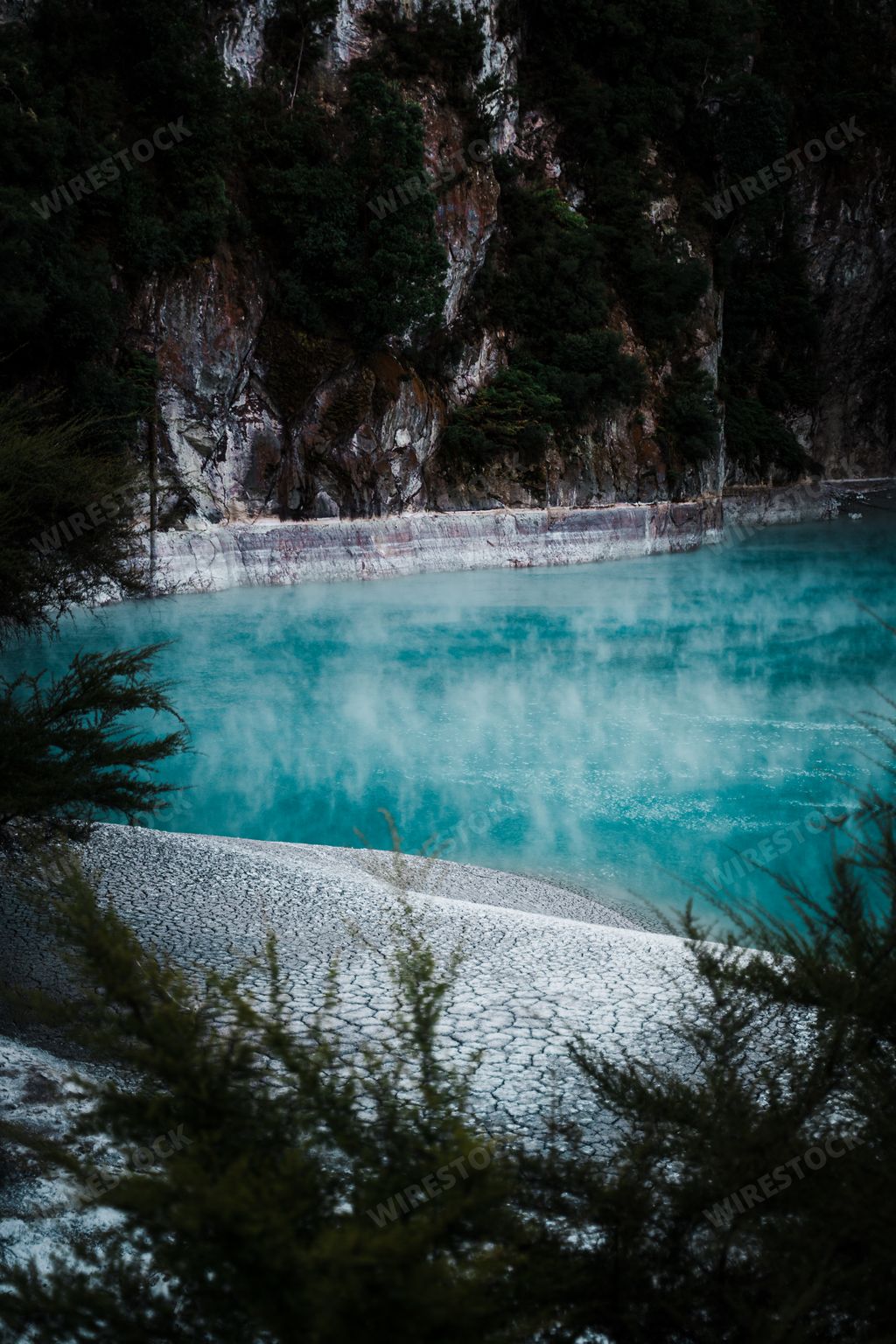 An amazing shot of the Inferno Crater Lake in Waimangu Volcanic Rift Valley, New Zealand