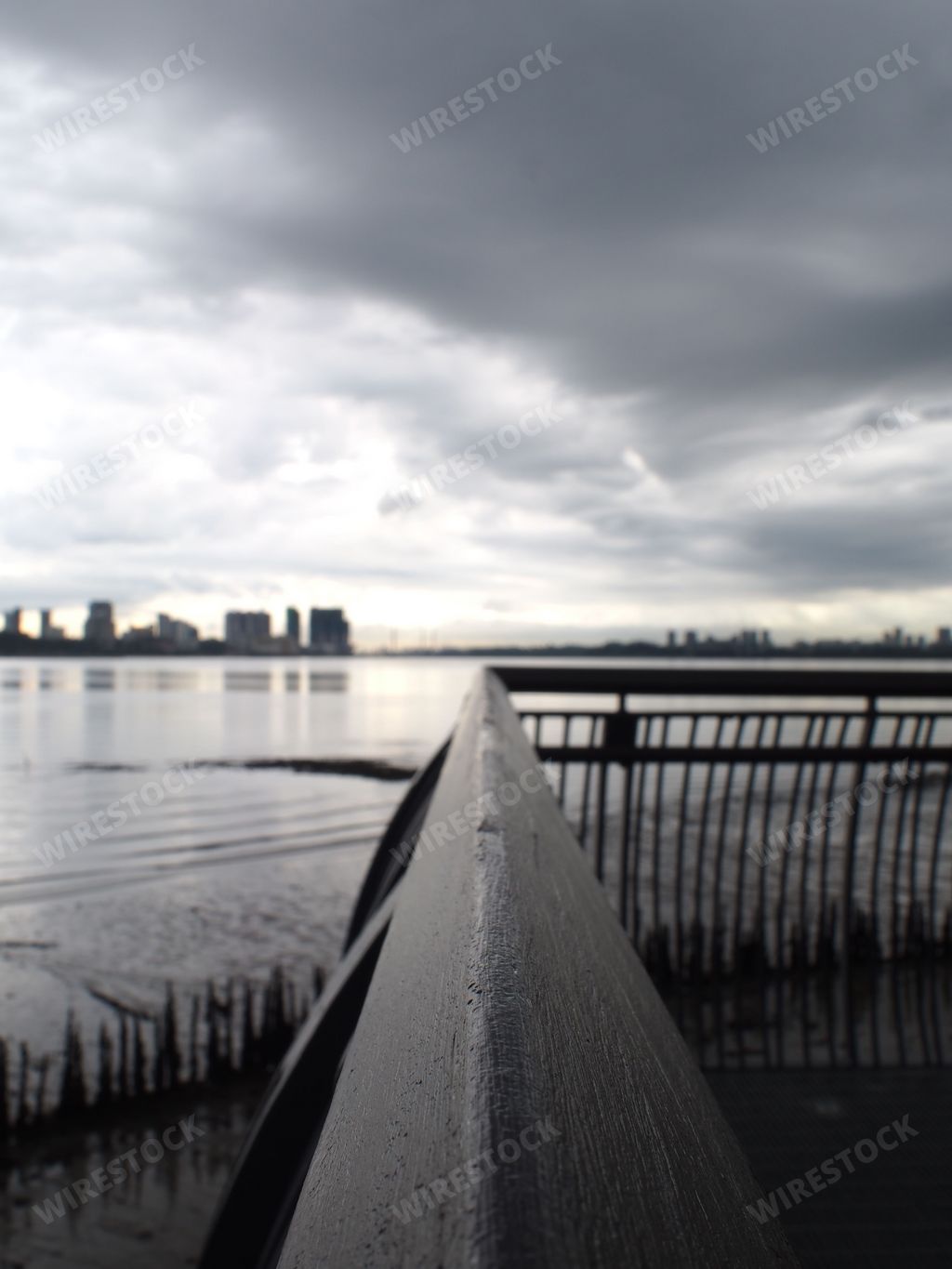 A vertical shot of fence with sea view in Sungei Buloh Wetland Reserve, Singapore