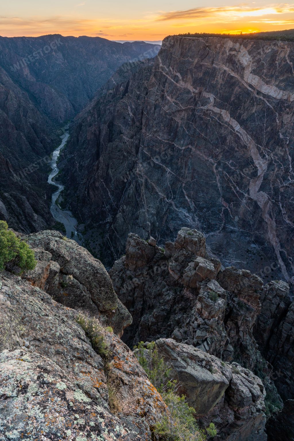 Beautiful sunset and painted wall in Black Canyon of the Gunnison National Park, Colorado