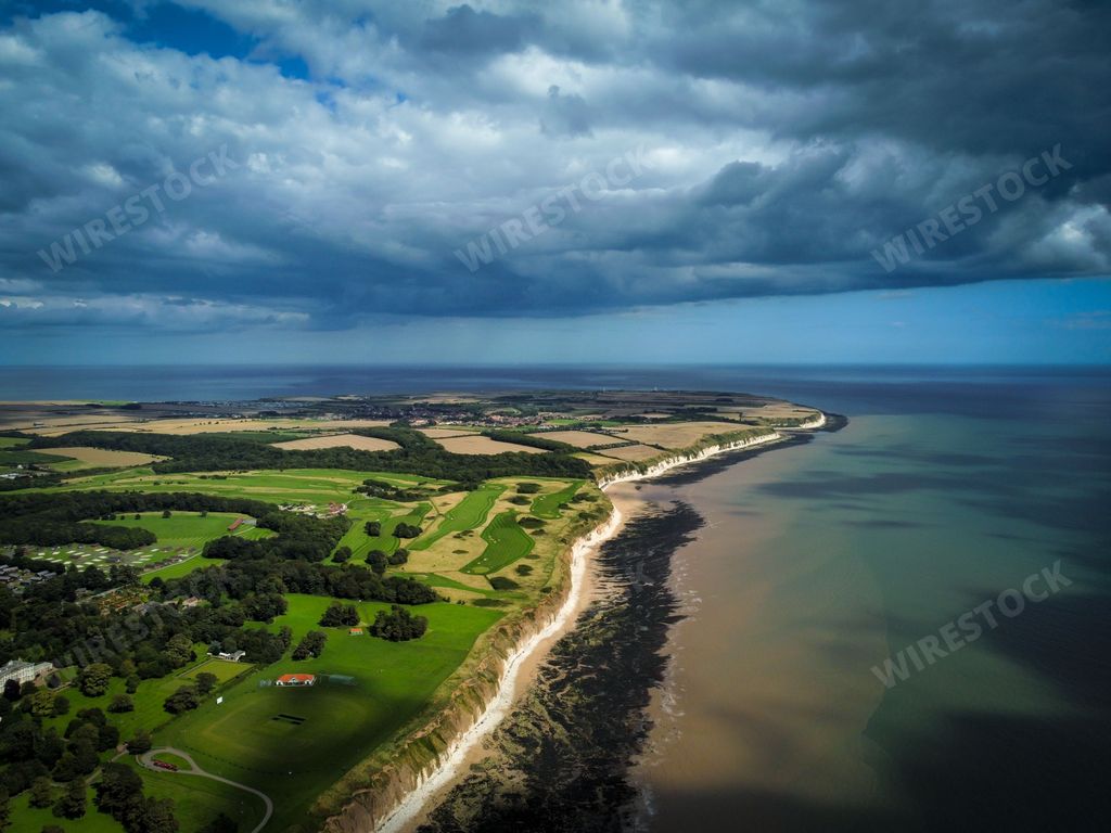 An aerial view of a picturesque Yorkshire coast, between Bridlington and Flamborough, UK
