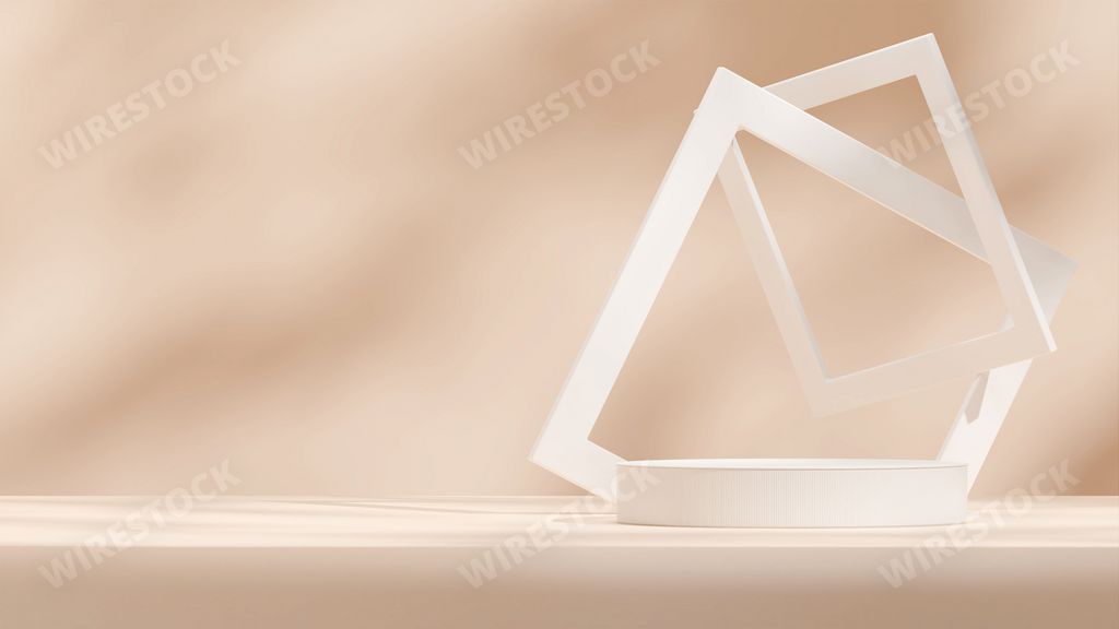 Two hologram color podium circle display background brown light with frame. 3d illustration render