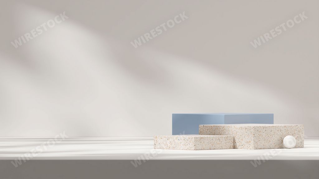 A colorful minimalistic design of geometric frames and podiums for product display