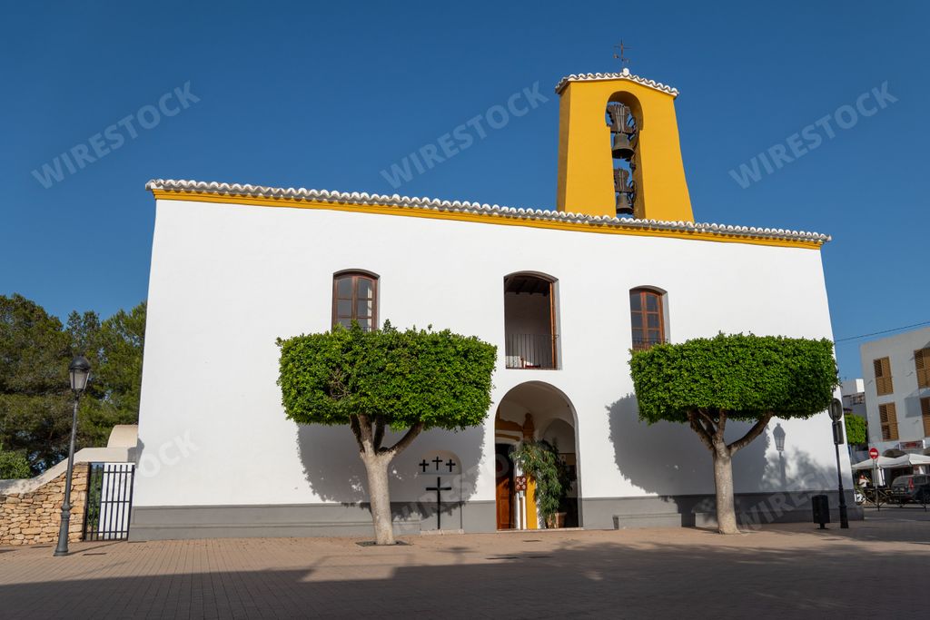 A picturesque view of Iglesia de Santa Gertrudis de Fruitera, Ibiza