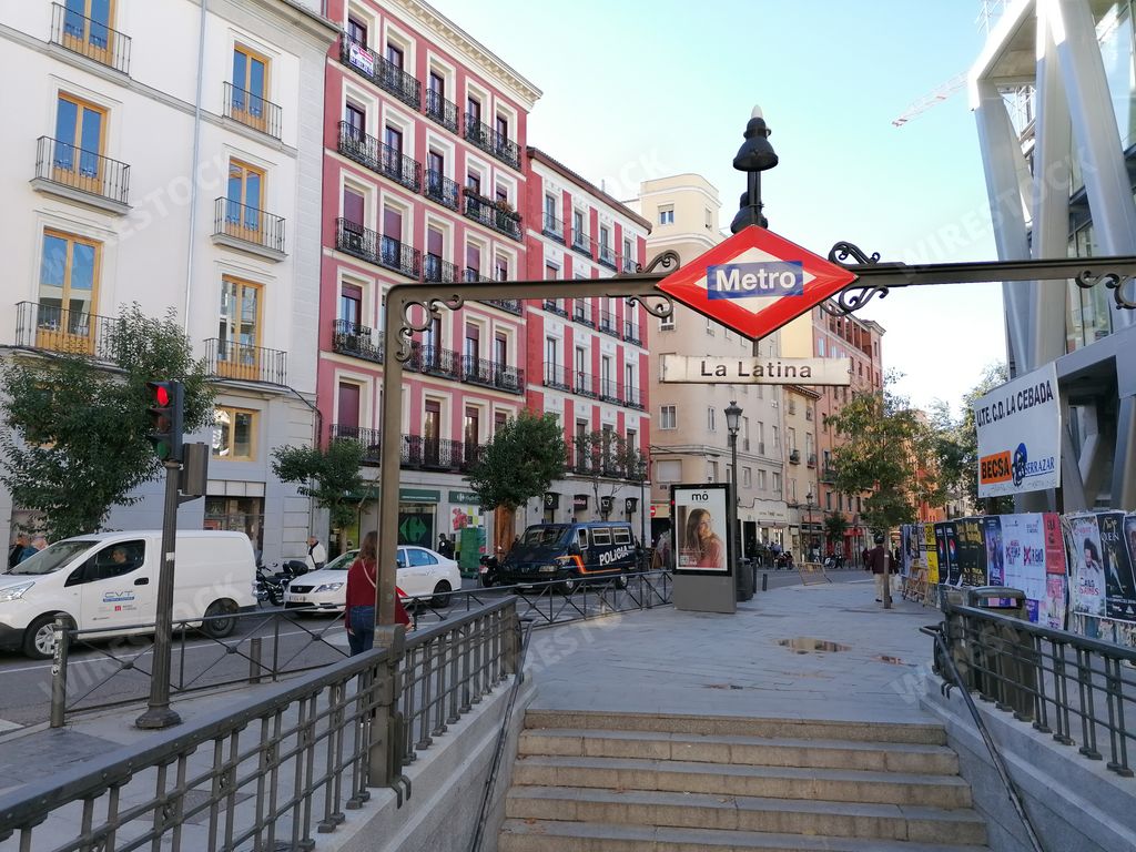The La Latina metro station signage in Madrid, Spain