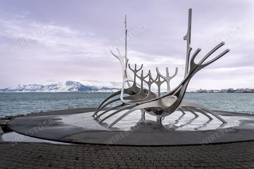 The Sun Voyager statue on the seaside of Reykjavik, Iceland