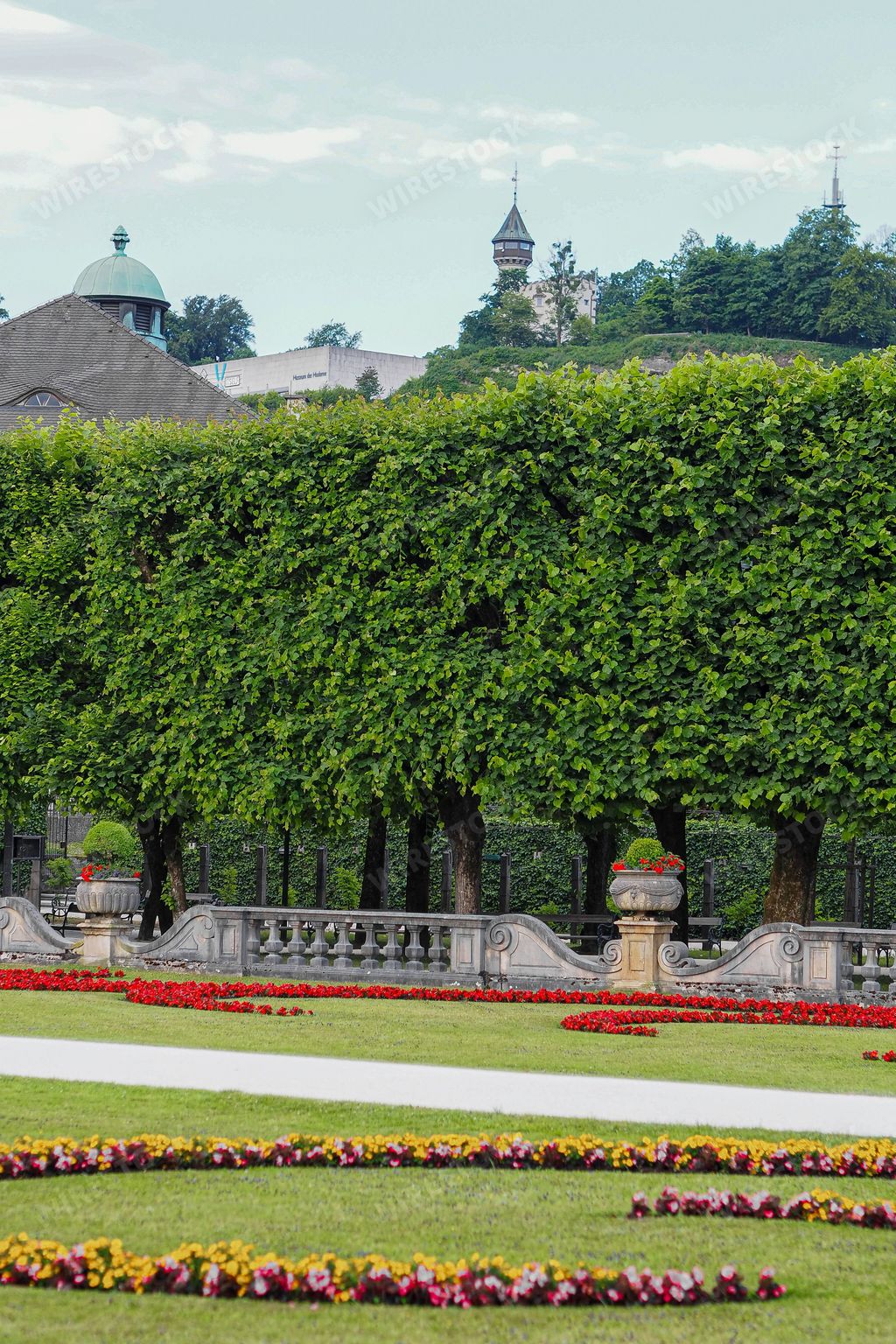 An idyllic view of the Mirabell Gardens in Salzburg, Austria