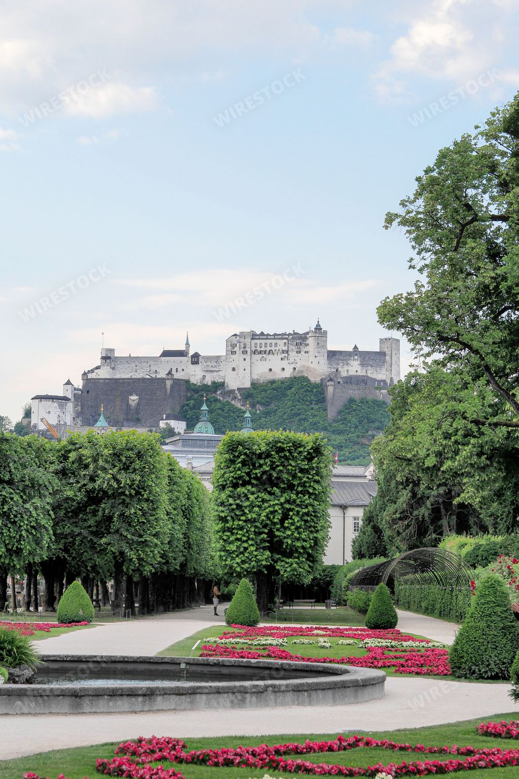 An idyllic view of the Mirabell Gardens in Salzburg, Austria