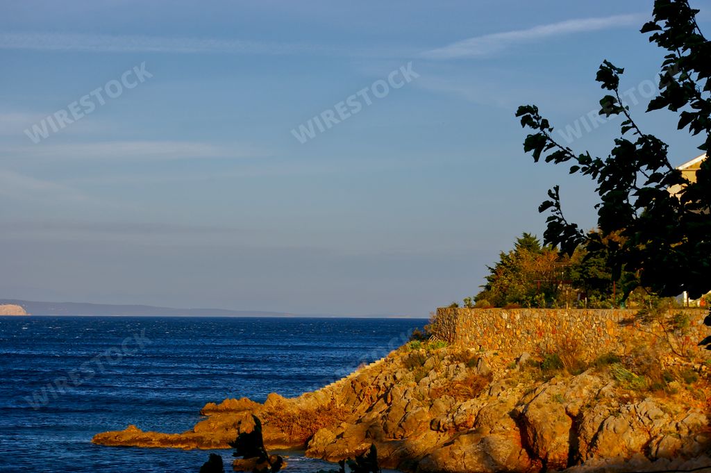 A beautiful view of the Adriatic sea with blue calm water captured from Zadar city, Croatia