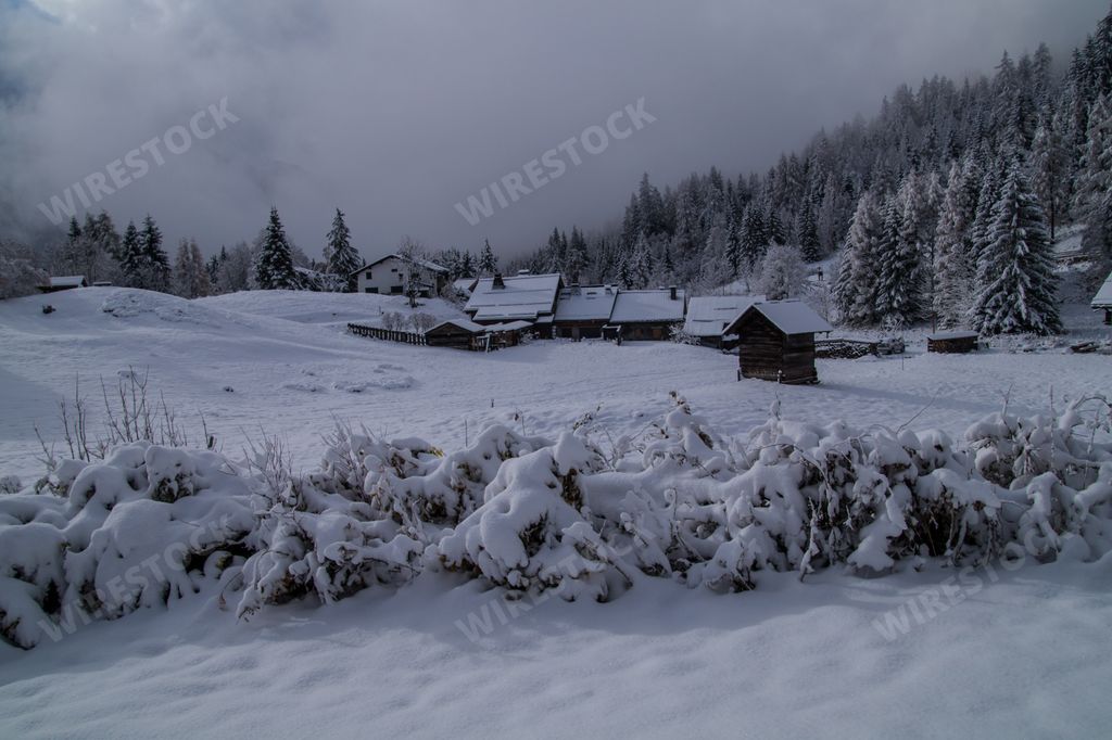 A winter landscape in Montroc village in France, Haute-Savoie, Chamonix