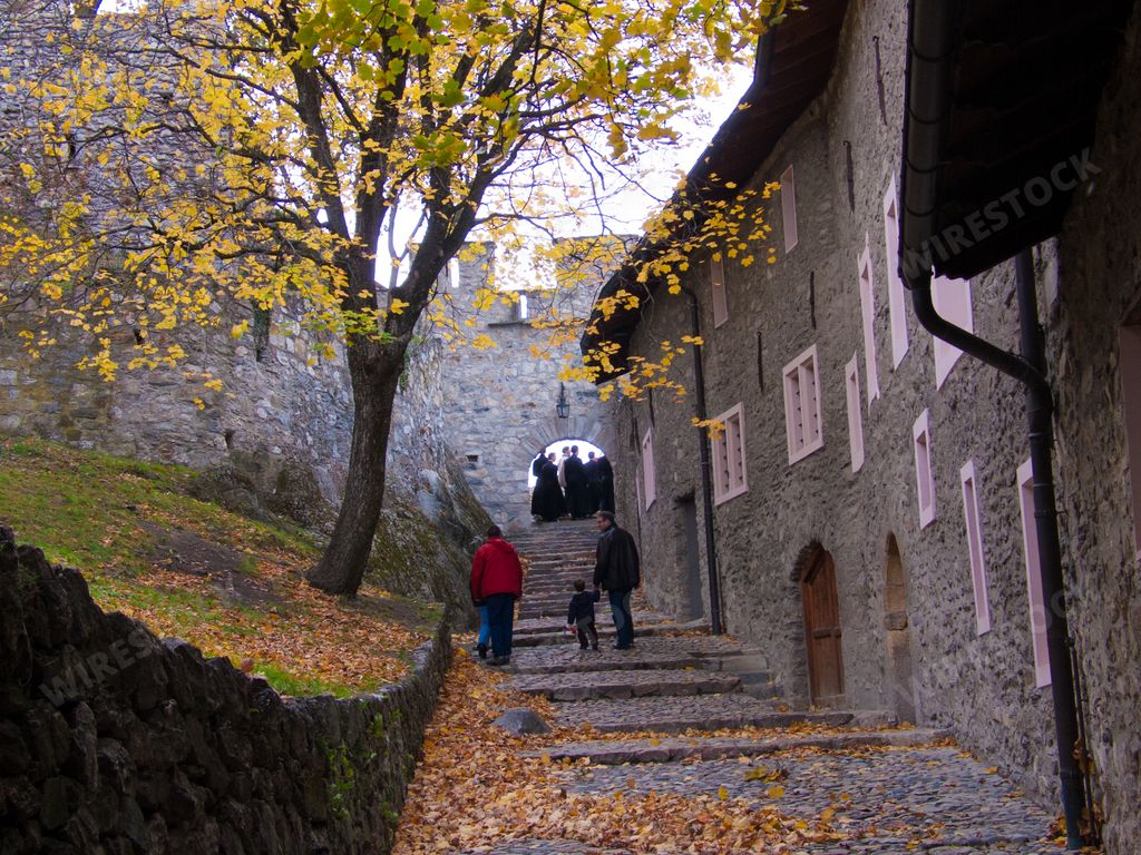 The yard of a medieval castle in Sion, Switzerland in autumn