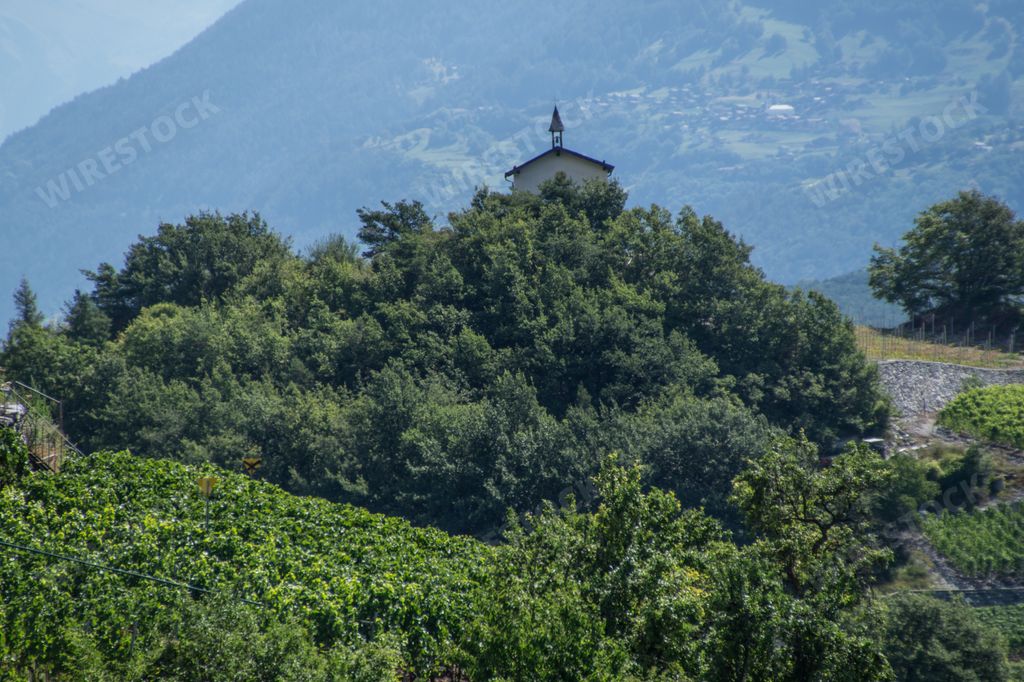 An aerial landscape of peaceful Salgesch Municipality in Switzerland