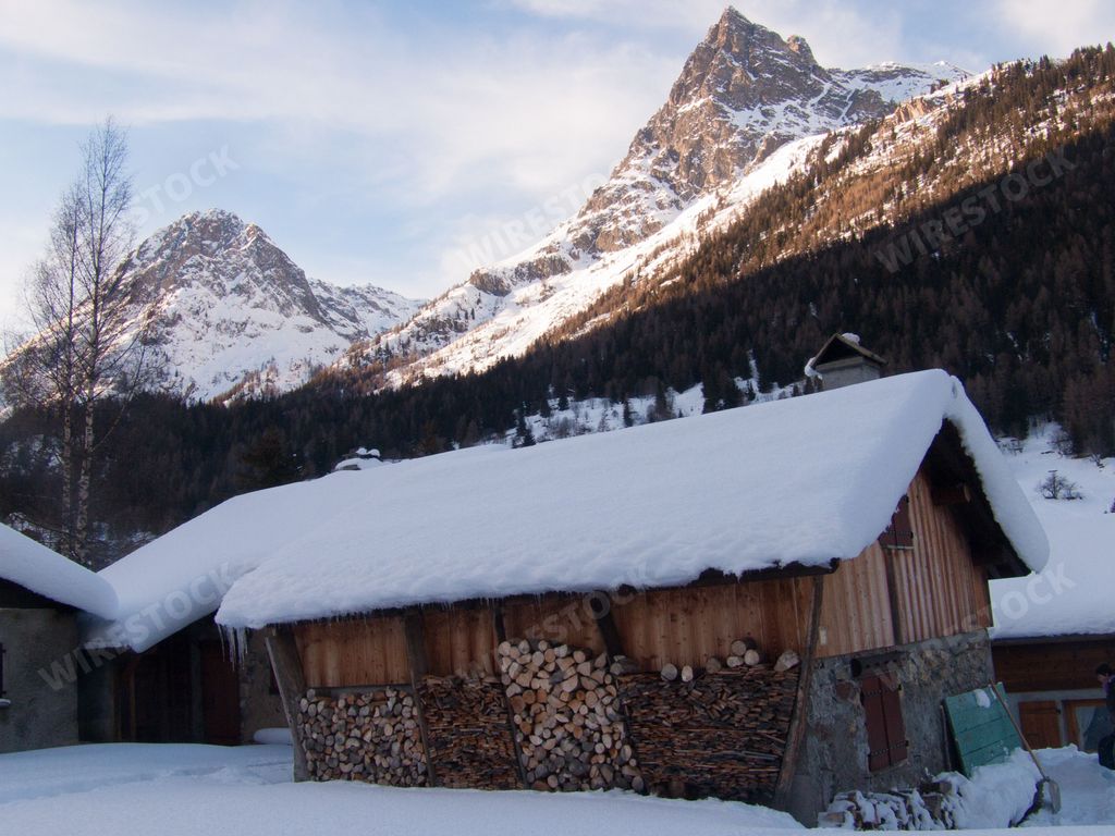A wooden house at the foot of the mountains in Vallorcine, Haute Savoie, France