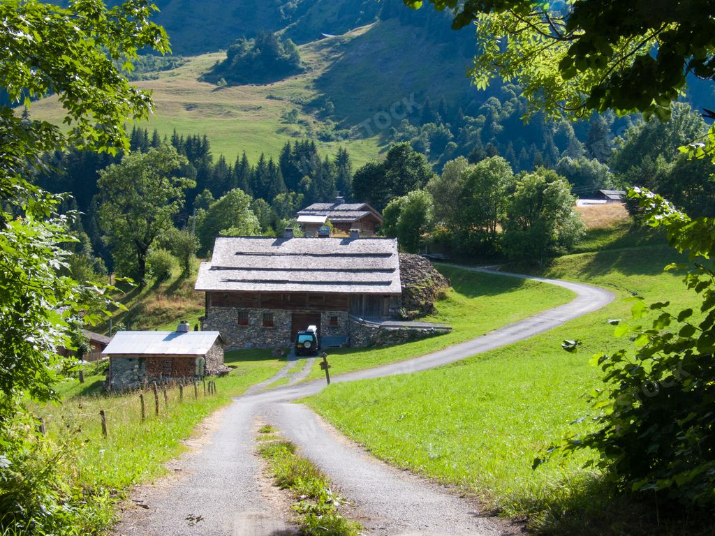 A daytime shot of some buildings in a village