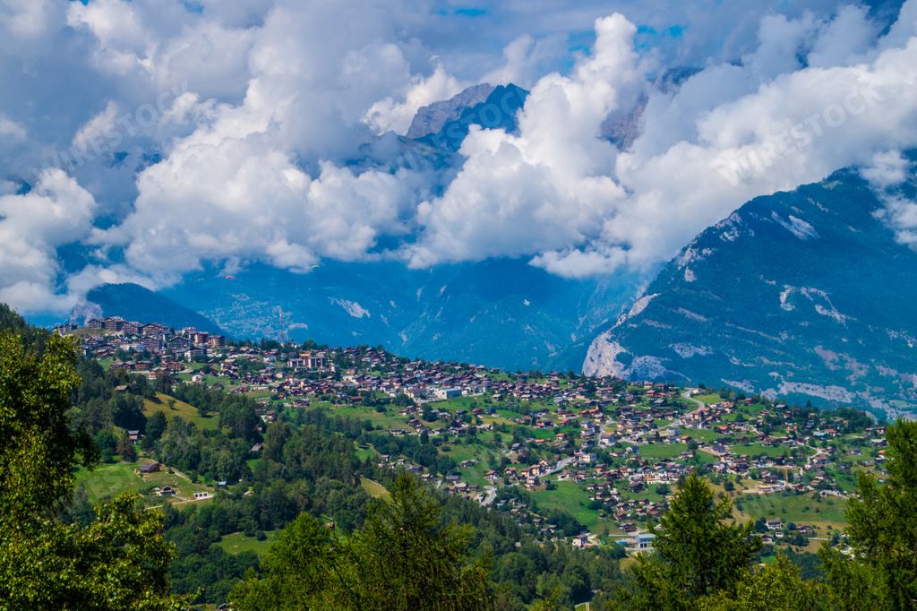 An aerial view of Veysonnaz in Valais, Switzerland