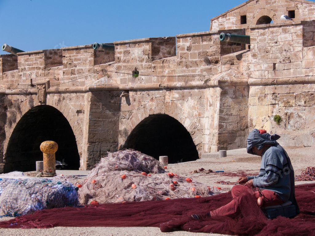 A scenic view of buildings of the old city of Essaouira, Morocco in daylight