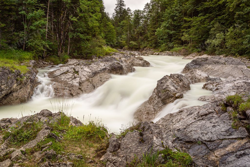 A beautiful view of a mountain stream with long exposure
