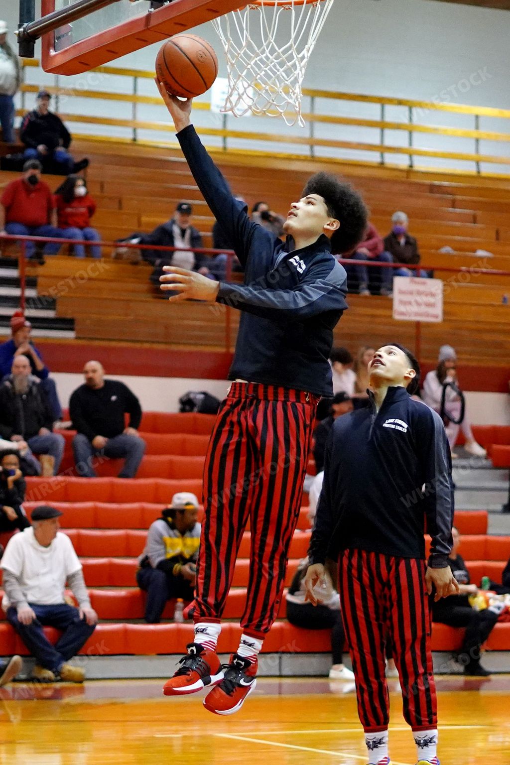 The male players practicing before Lake Station vs Hebron Indiana high school basketball game