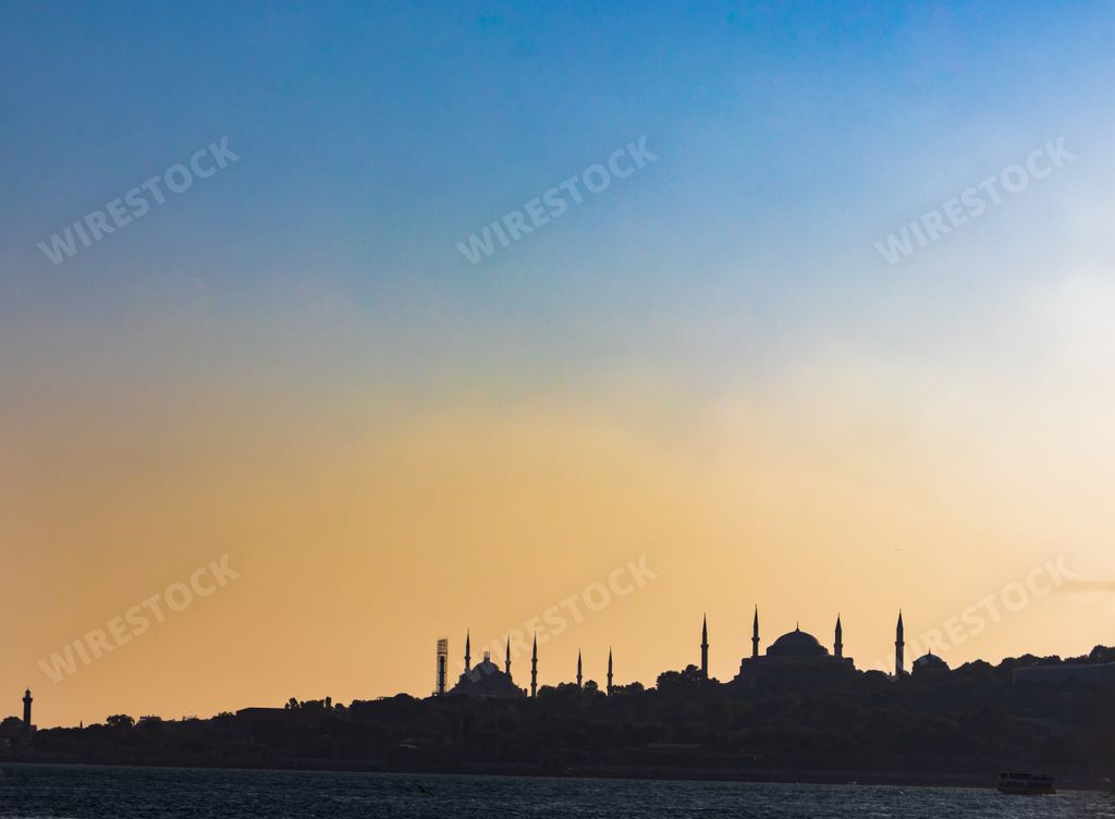 The Hagia Sophia mosque under a gradient sky in Istanbul, Turkey