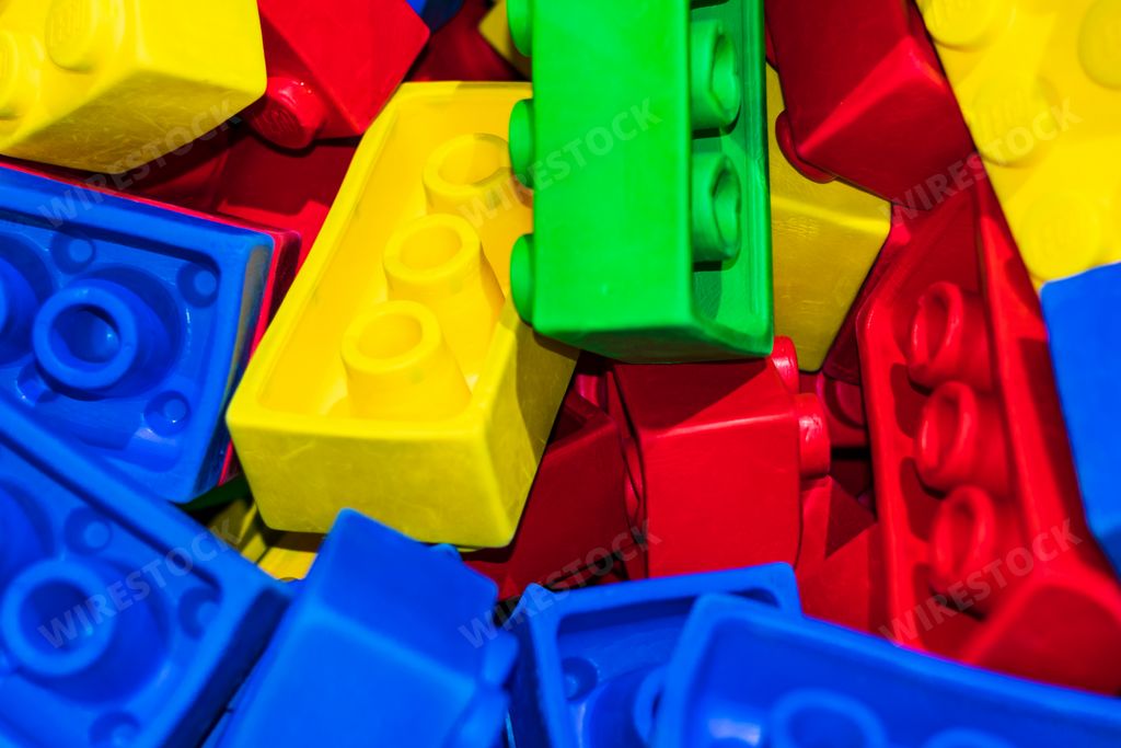A pile of colorful blocky toys for children