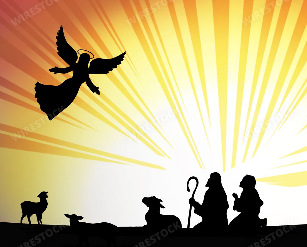An illustration of the Nativity scene of baby Jesus and silhouettes in a manger