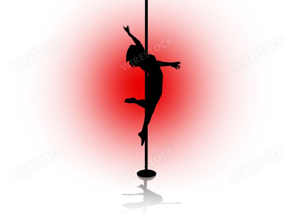 A silhouette of pole dancer on red background