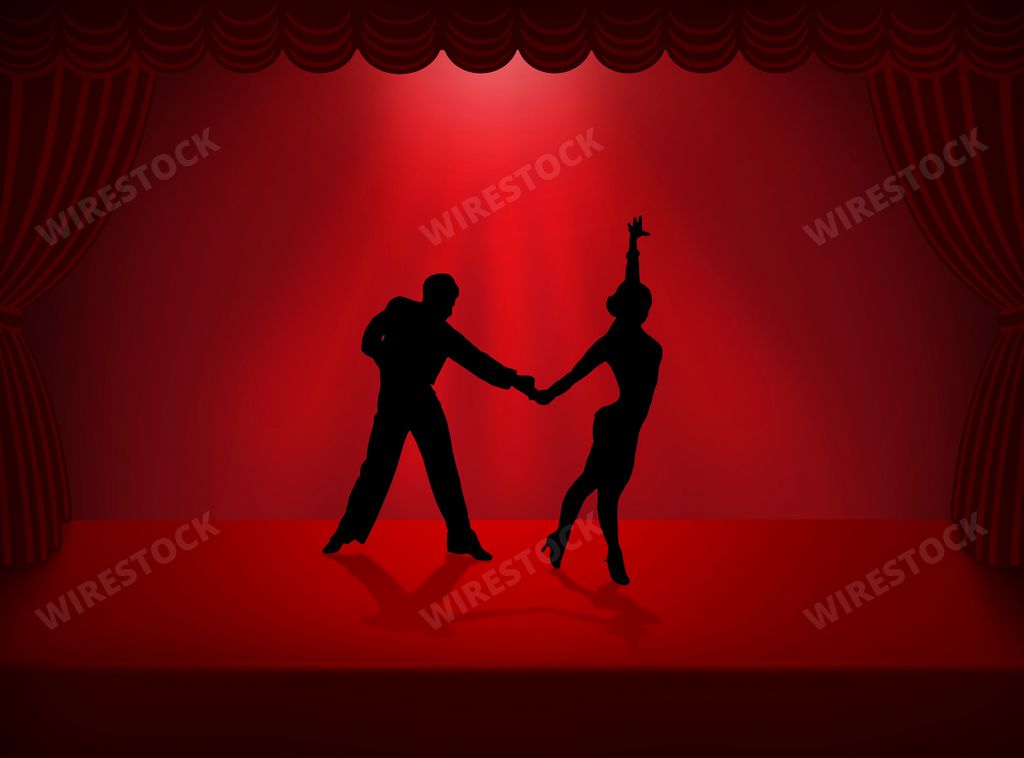An illustration silhouette design of Latin salsa dancing couple on stage