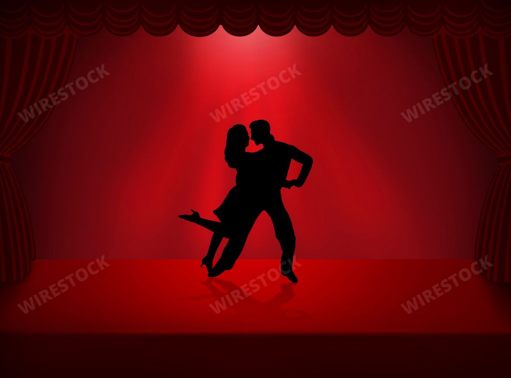 An illustration silhouette design of Latin salsa dancing couple on stage