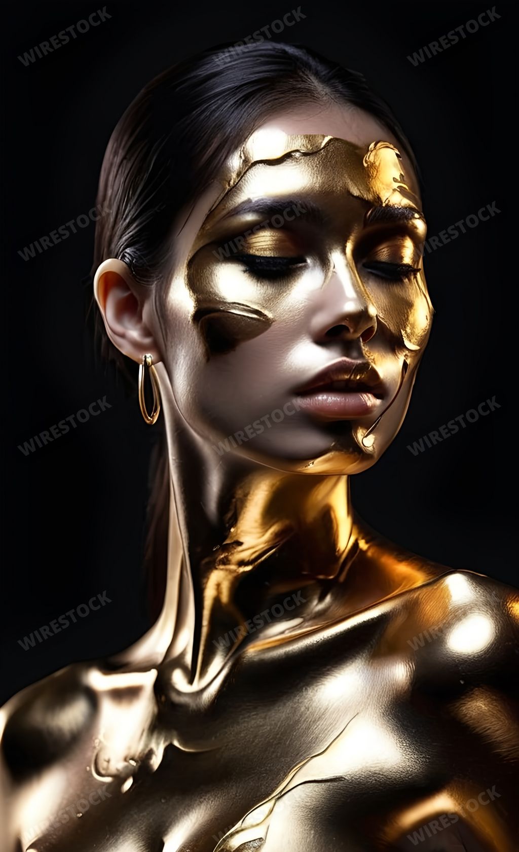 An AI generated illustration of Woman with gold body and face paint