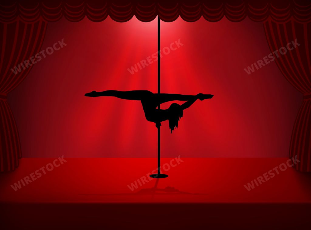 An illustration silhouette design of Pole Dance Girl on stage