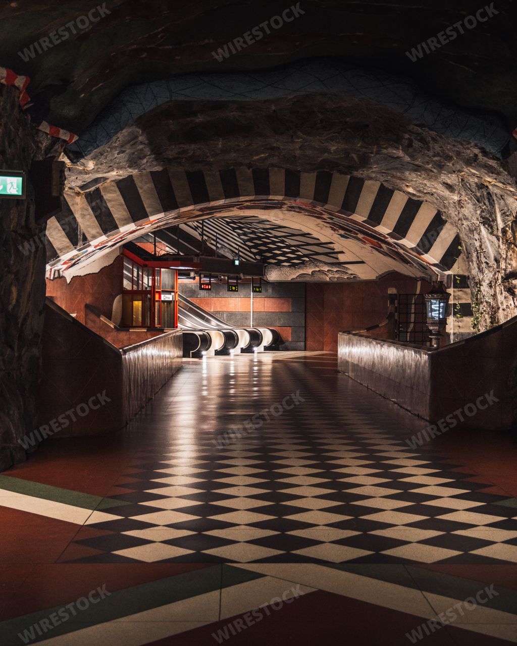 A beautiful urban decorated floor with pattern inside the Slussen metro station in Stockholm, Sweeden