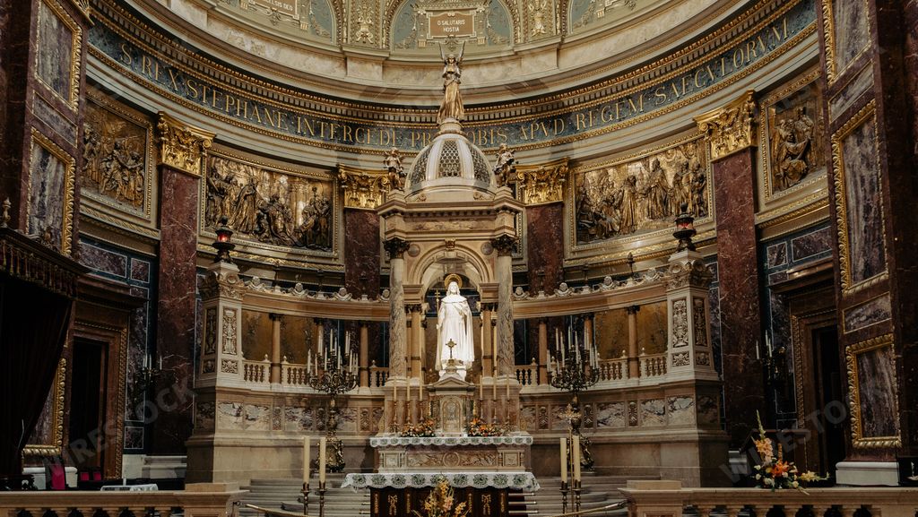 A scenic interior of the St. Stephen's Basilica in Budapest, Hungary