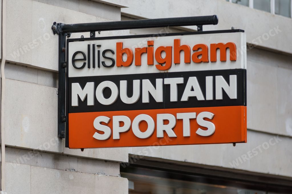 A sign outside an Ellis Brigham Mountain Sports store in central London advertises the outdoors shop to tourists and shoppers on the high street.