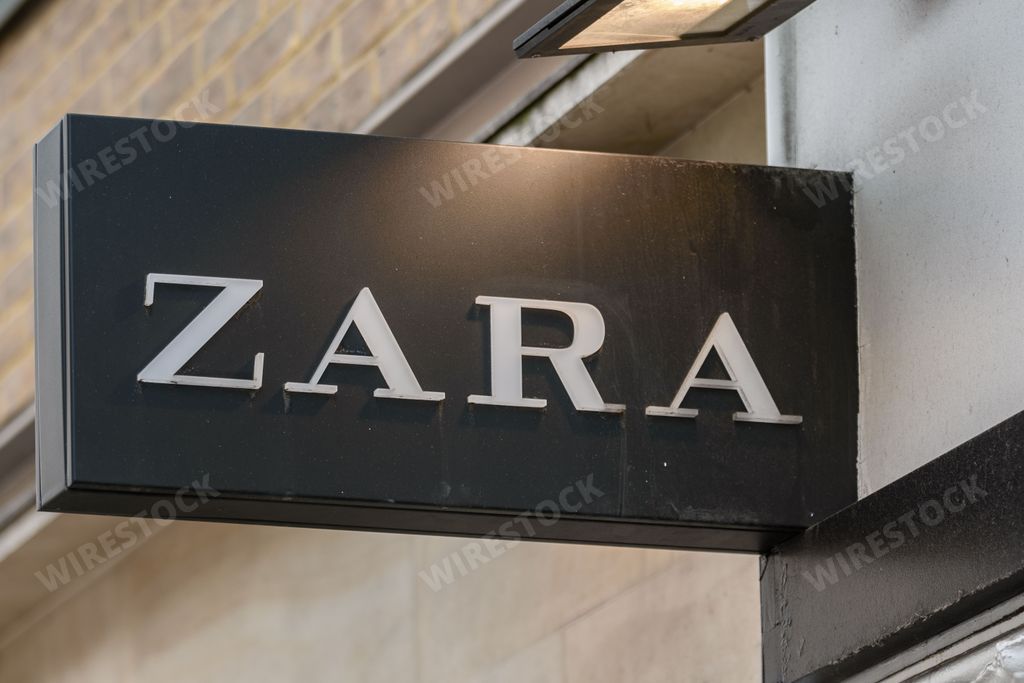 Zara fashion store brand outside one of their clothing shops in London, UK