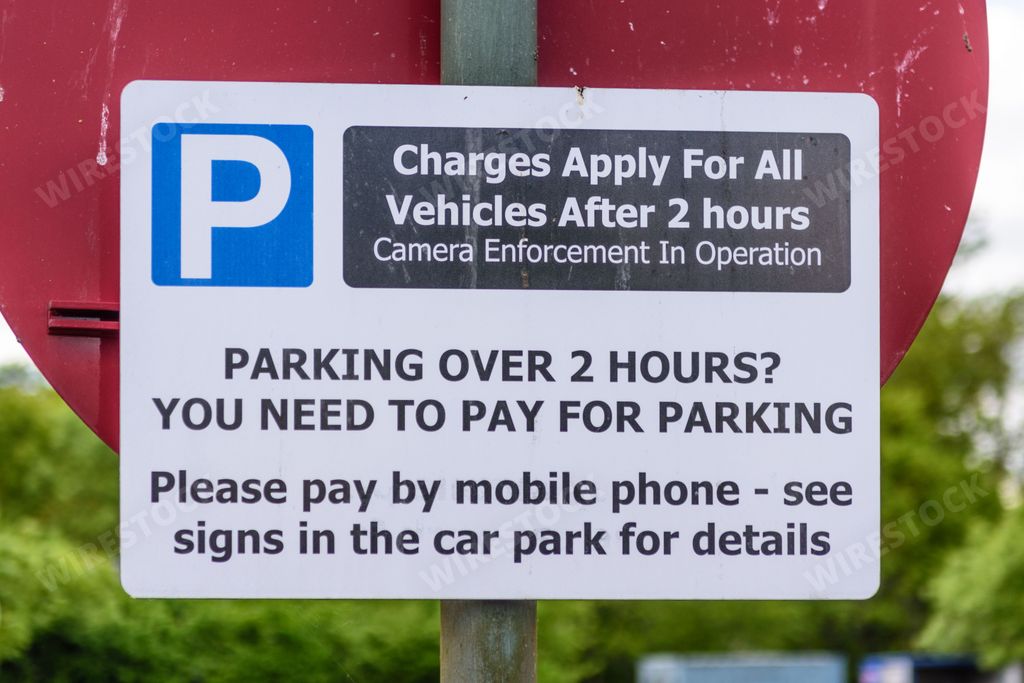 Car parking charges notification after two hours of free car parking in a public car park.